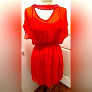 Guilia Red Sheer Dress with Lining (made in Italy)